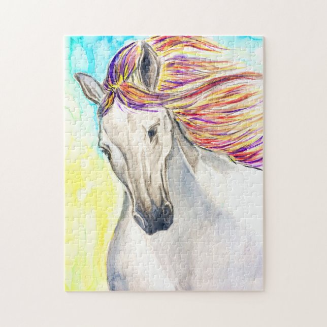 Pintado del rompecabezas del caballo blanco en mar (Vertical)