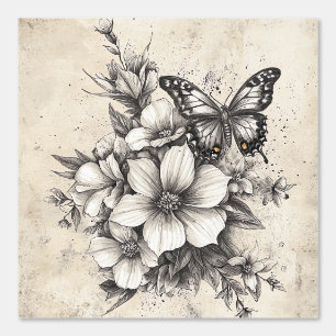 Pintado Flores rusticas y mariposa - Papel de edad (5)