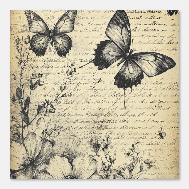 Pintado Flores rusticas y mariposa - Papel de edad (7) (Anverso)