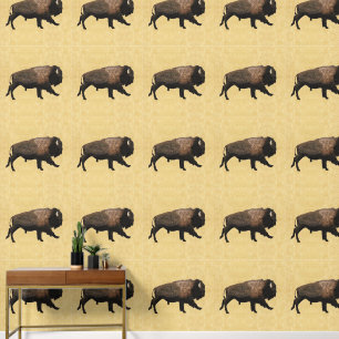 Pintado Galloping Bison Sobre Papel Antiguo