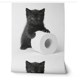 Pintado Gatito negro bebé protegiendo rollo de papel higié