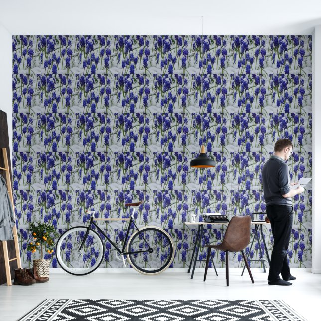 Pintado Hiacintos de uva en papel de fondo de nieve (Sala de estar)