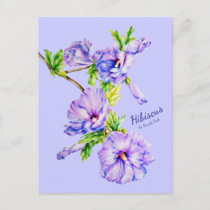 Pintado Hibiscus syriacus postal de arte fino azul