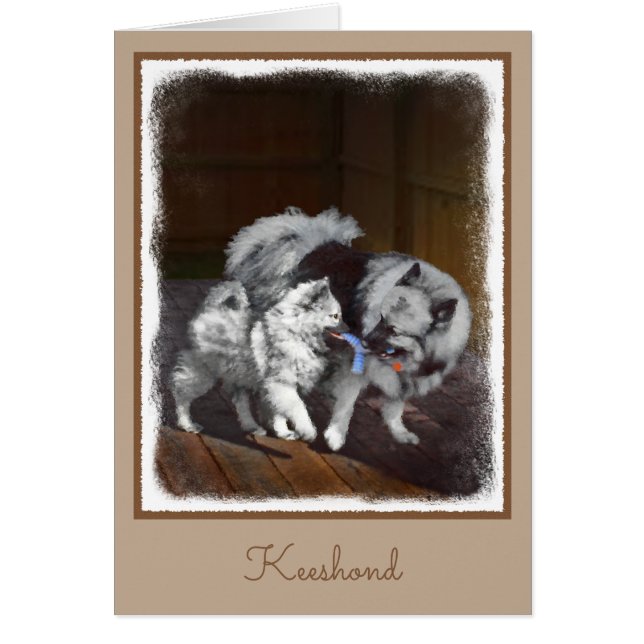 Pintado Keeshond Playtime - Arte Perro Original. (Frente)