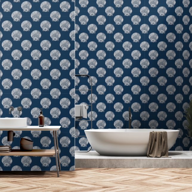 Pintado Las conchas marinas son blancas en papel tapiz de  (Baño)