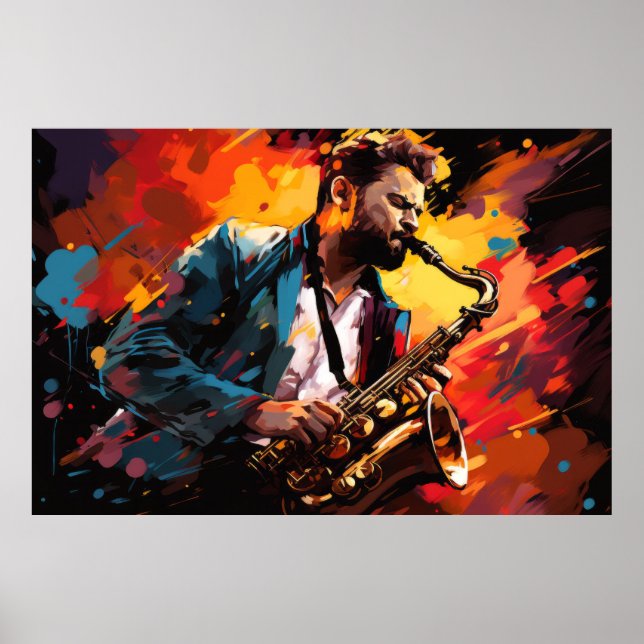 Pintado musical saxofonista Resumen Decoración Art (Frente)