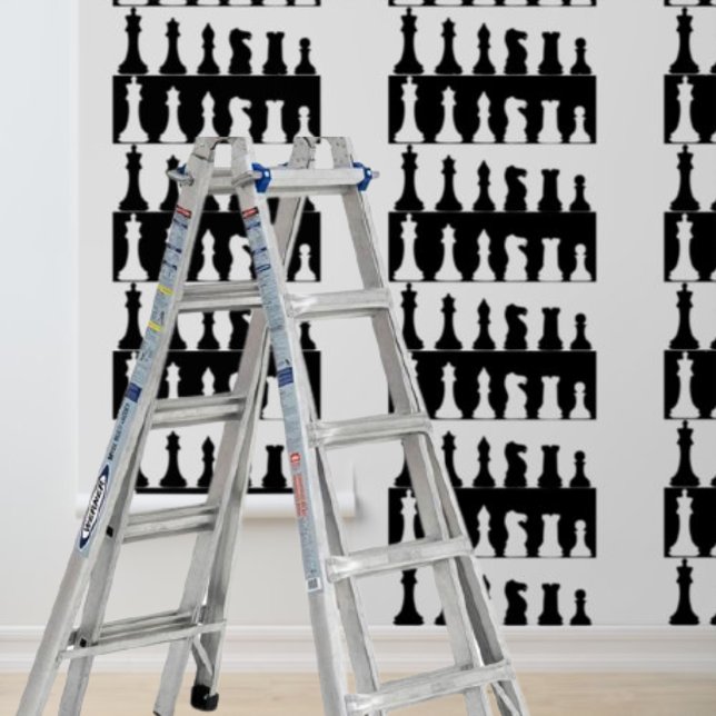 Pintado Papel de escritorio de pela y palo piezas de ajedr (Peel and Stick Wallpaper black white chess pieces Wallpaper)