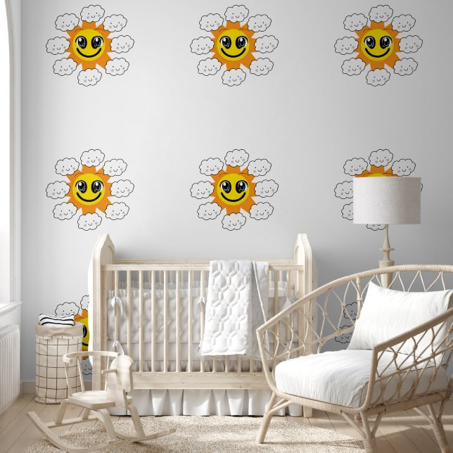 Pintado Papel de escritorio feliz sol con nubes (Niños)