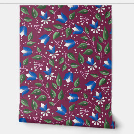 Pintado Papel de escritorio floral en Borgoña y Azul profu