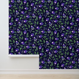 Pintado Papel de escritorio floral en la marina y morado