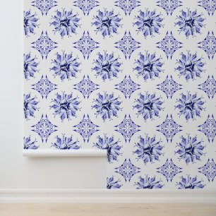 Pintado Papel de escritorio Inky Floral Azul y blanco
