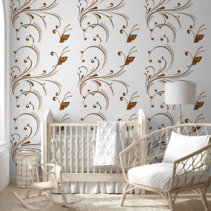 Pintado Papel de escritorio marrón azul mariposa beige flo
