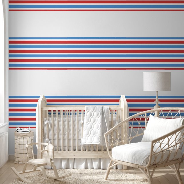 Pintado Papel de fondo azul franja roja y blanca (Niños)