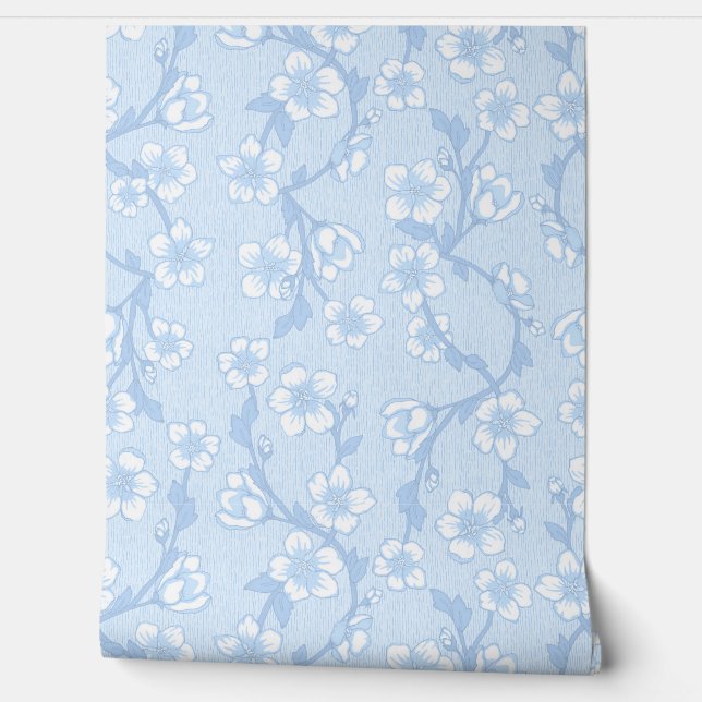 Pintado Papel de fondo botánico azul - Floral moderna (Desenrollar)