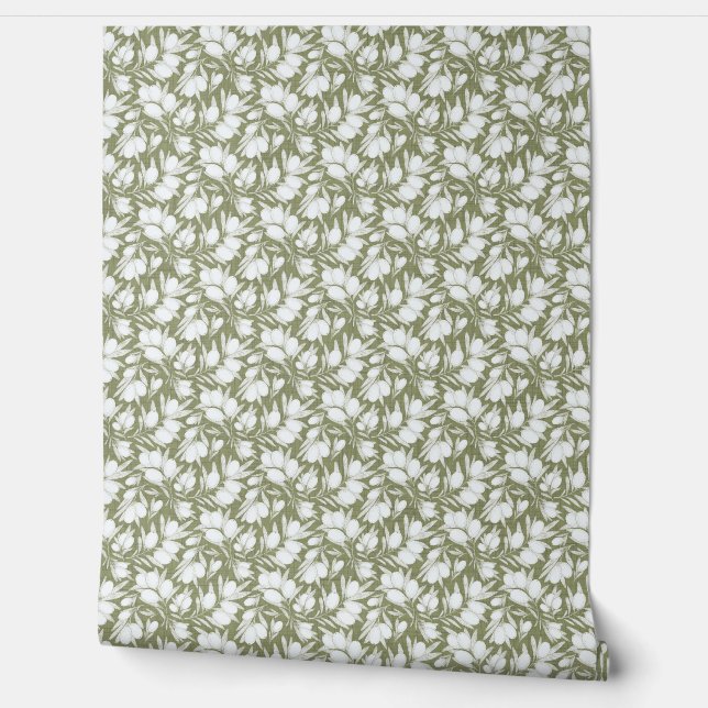Pintado Papel de fondo botánico de escala de grises (Desenrollar)