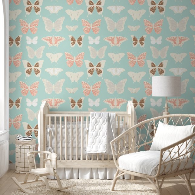 Pintado Papel de fondo de mariposas azul para bebés (Niños)