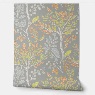 Pintado Papel De Fondo De Pantalla Botánico Sobre Gris Lum