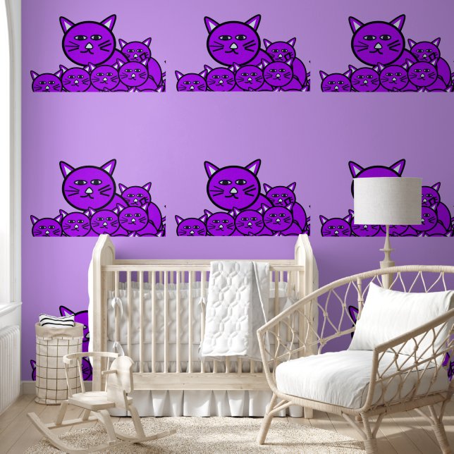 Pintado Papel de fondo de pantalla Gatos púrpura ligeros (Niños)