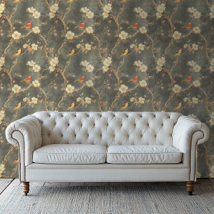 Pintado Papel de fondo floral con flores y pájaros