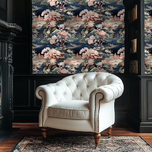 Pintado Papel de fondo floral de estilo chino azul y rosa