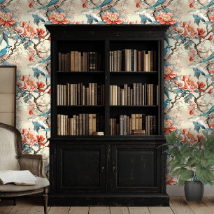 Pintado Papel de fondo floral de estilo chino rosa y azul