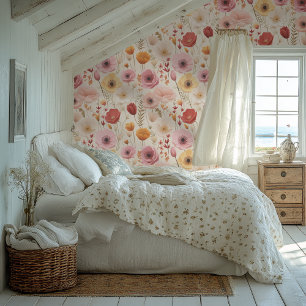 Pintado Papel de fondo floral de estilo Cottagecore rosa y