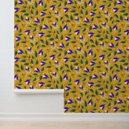 Pintado Papel de fondo floral en amarillo y púrpura