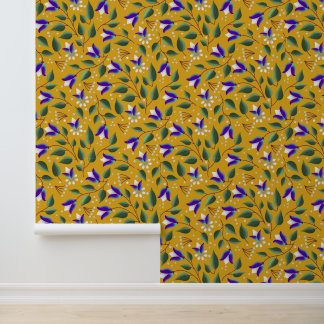 Pintado Papel de fondo floral en amarillo y púrpura