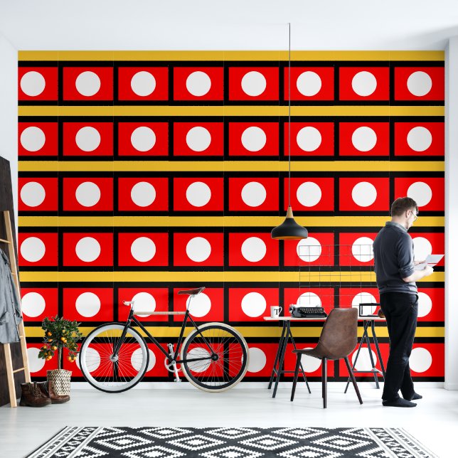Pintado Papel de fondo rojo amarillo y blanco (Sala de estar)