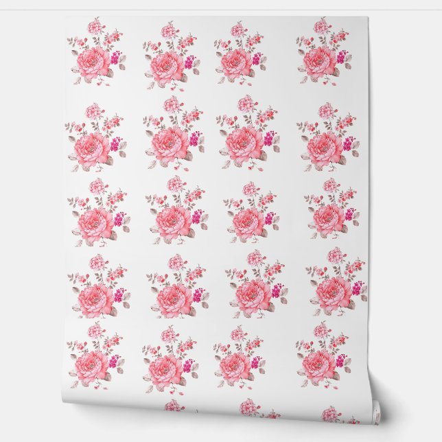 Pintado Papel de fondo rosa floral (Desenrollar)