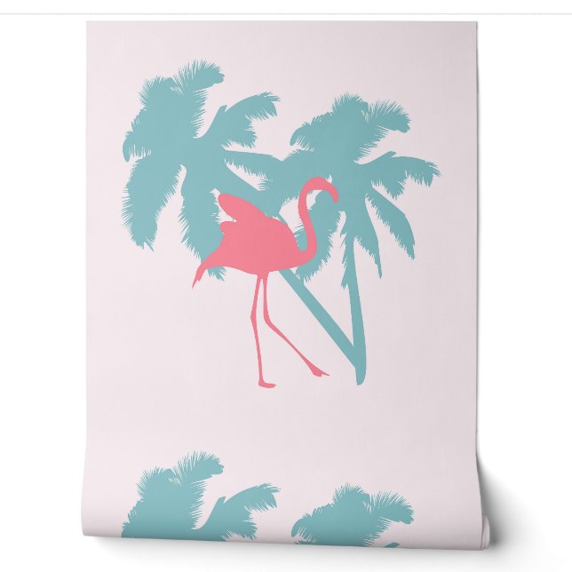 PINTADO PAPEL DE PALMERAS DE PALMA DE FLAMINGO ROSA (Desenrollar)
