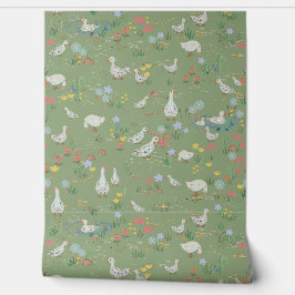 Pintado Papel de tejidos de estanque de patos verdes de pr