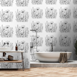 Pintado Papel mural de arte de la línea botánica - Elegant