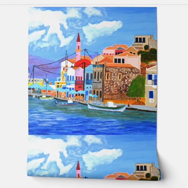 Pintado Papel mural de la costa griega (Desenrollar)