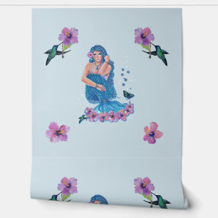Pintado Papel mural del colibrí de la sirena de Renee Lavo