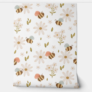 Pintado Papel tapiz de abejas y flores para bebés