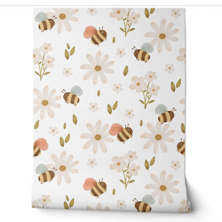 Pintado Papel tapiz de abejas y flores para bebés