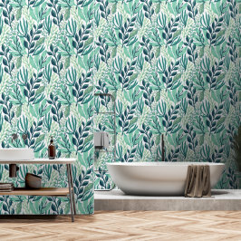 Pintado Papel tapiz de hojas azul verde botánico