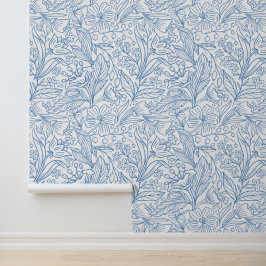 Pintado Papel tapiz de motivos florales azules