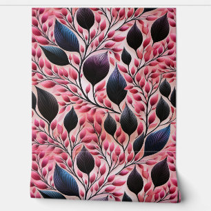 Pintado Papel tapiz del patrón botánico de hojas rosadas y