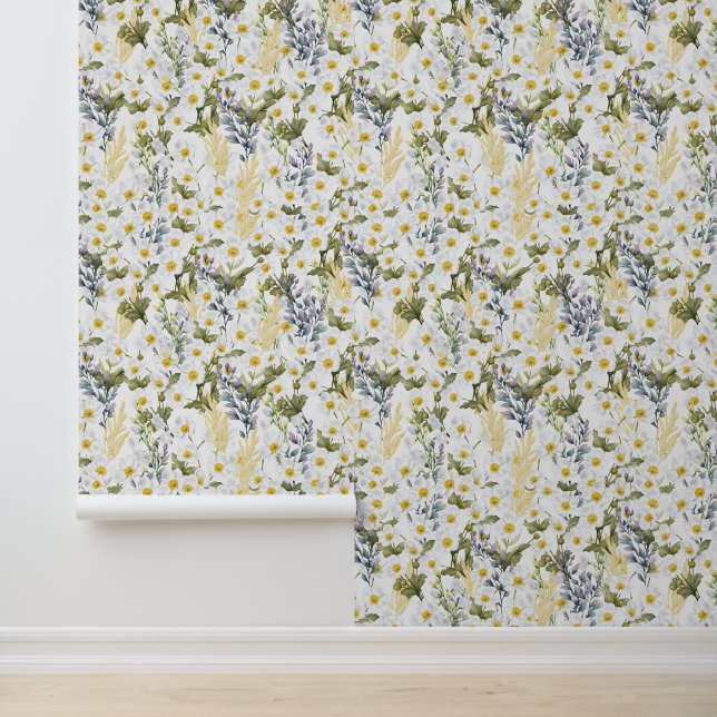 Pintado Papel tapizado con flores en tonos pastel. (Solicitud)