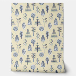 Pintado Patrón de árbol de Navidad azul y melocotón Papel 