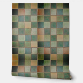 Pintado Patrón de baldosas verdes y negras Vinilo Papel de