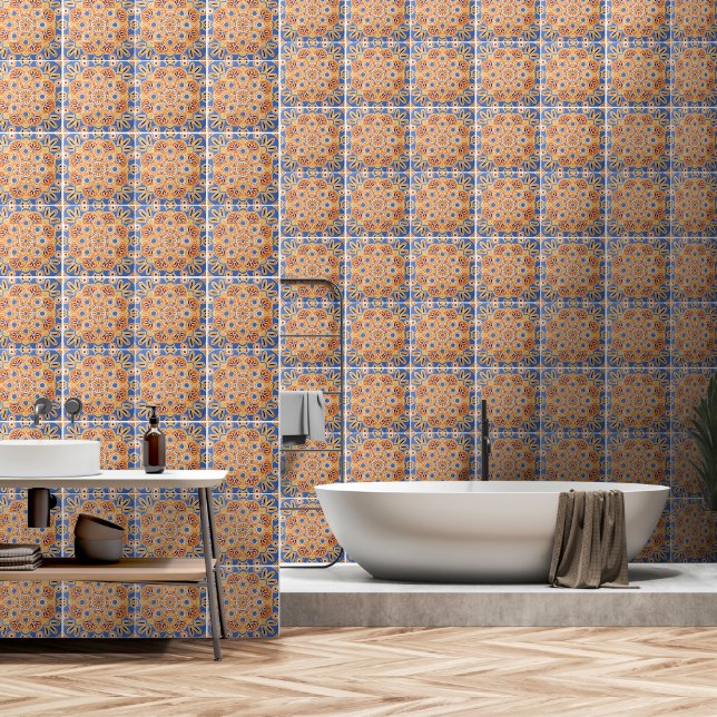 Pintado Patrón de mosaico azul y naranja Papel de escritor (Baño)