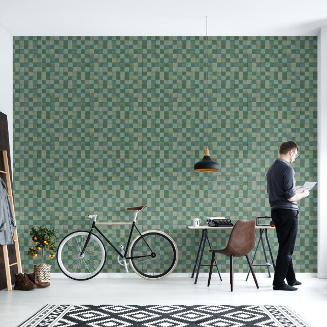 Pintado Patrón de mosaico geométrico verde Papel de escrit (Sala de estar)