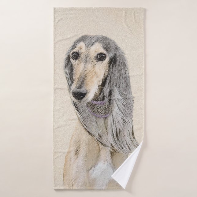 Pintado Saluki (Amanecer) - Arte Perro Original Cu (Toalla de baño)