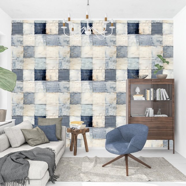 Pintado Textura contemporánea de papel color índigo azul (Contemporary blue indigo collage paper texture wallpaper)