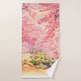 Pintando acuarela paisaje flor rosa roja de W