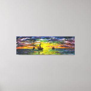 Pintando botes de impresión de tela al atardecer