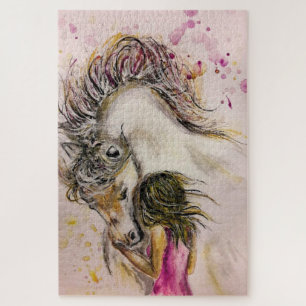 Pintando Chica del rompecabezas y caballo - amigos